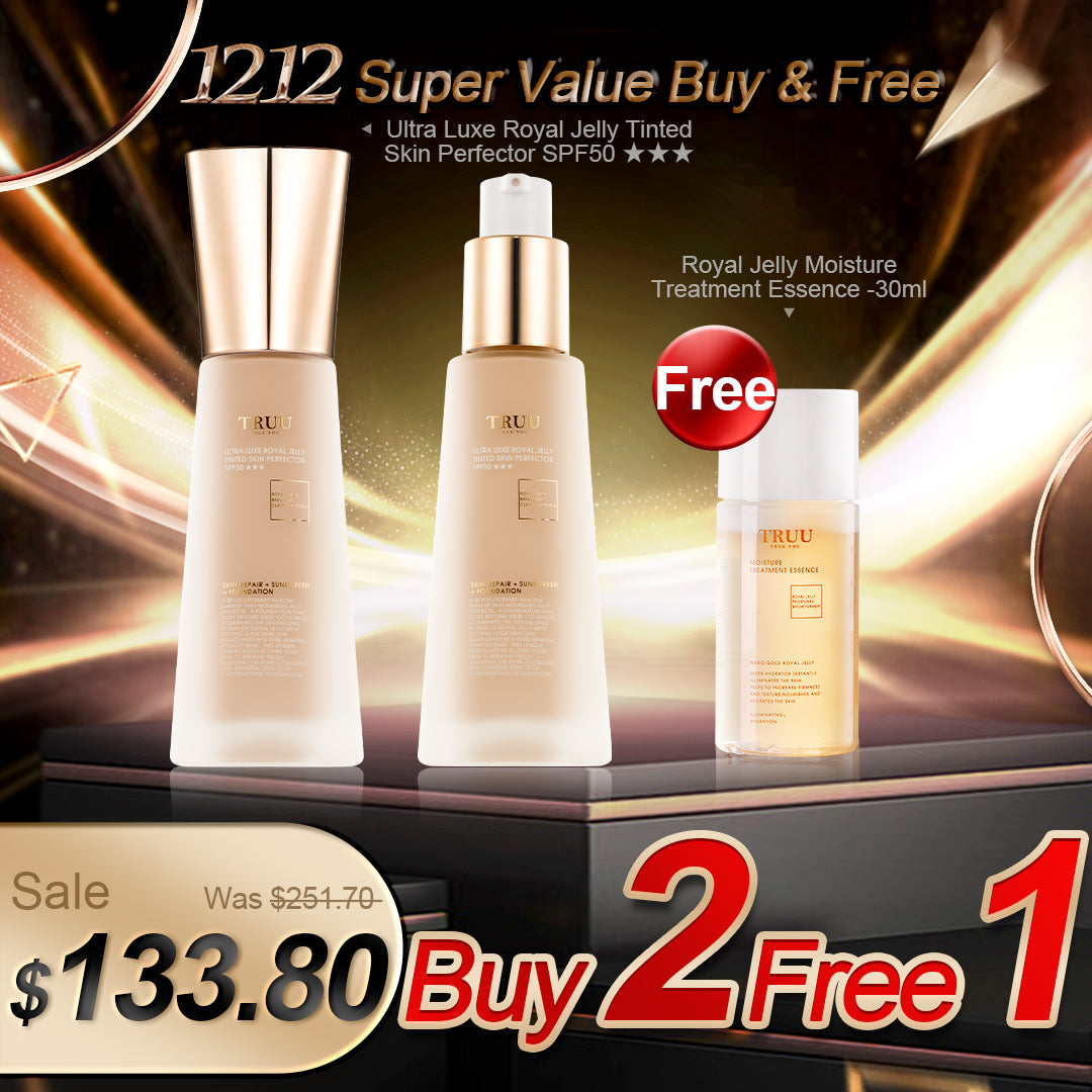 TRUU Ultra Luxe Royal Jelly Tinted Skin Perfector SPF50★★★ x2【Free】Royal Jelly Moisture Treatment Essence -30ml Travel Size
