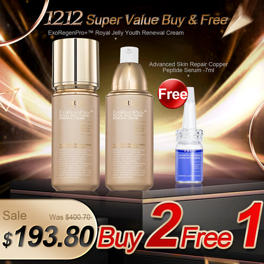 TRUU ExoRegenPro+™ Royal Jelly Youth Renewal Cream x2【Free】Advanced Skin Repair Copper Peptide Serum -7ml Travel Size