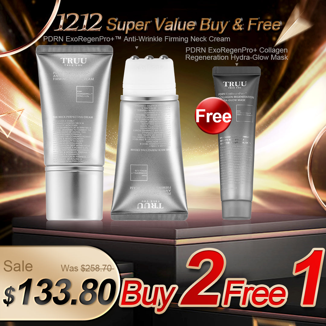 TRUU PDRN ExoRegenPro+™ Anti-Wrinkle Firming Neck Cream x2【Free】PDRN ExoRegenPro+ Collagen Regeneration Hydra-Glow Mask -30G Travel Size