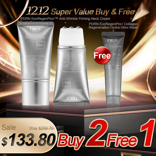 TRUU PDRN ExoRegenPro+™ Anti-Wrinkle Firming Neck Cream x2【Free】PDRN ExoRegenPro+ Collagen Regeneration Hydra-Glow Mask -30G Travel Size