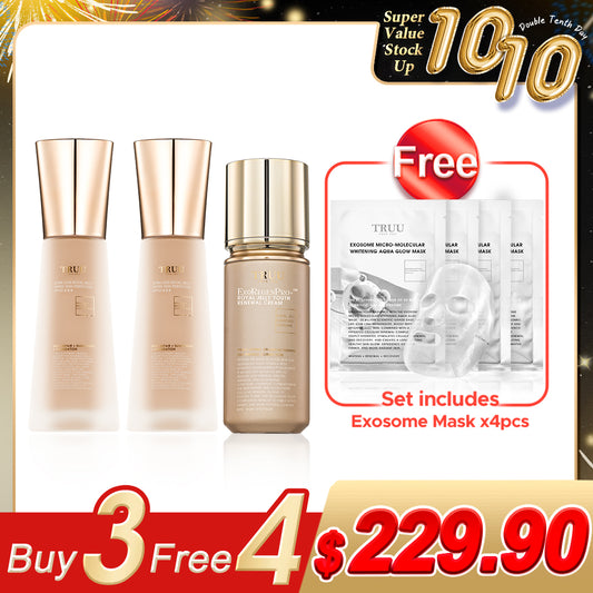 TRUU Ultra Luxe Royal Jelly Tinted Skin Perfector SPF50★★★ x2 + ExoRegenPro+™ Royal Jelly Youth Renewal Cream【Free】Exosome Whitening Aqua Glow Mask x4