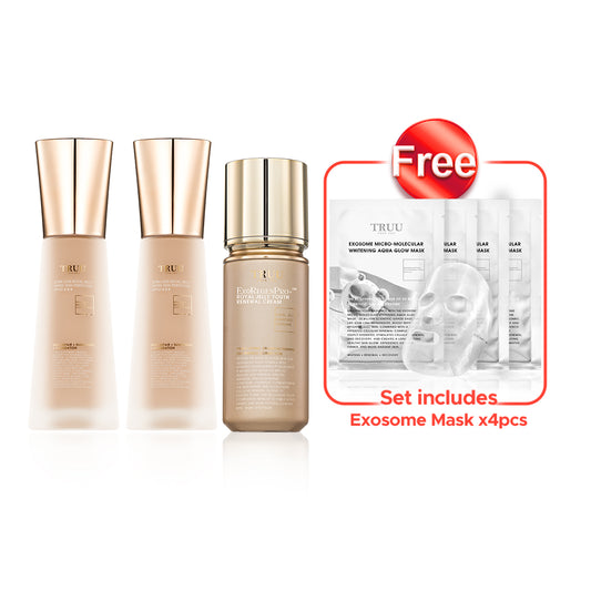 TRUU Ultra Luxe Royal Jelly Tinted Skin Perfector SPF50★★★ x2 + ExoRegenPro+™ Royal Jelly Youth Renewal Cream【Free】Exosome Whitening Aqua Glow Mask x4