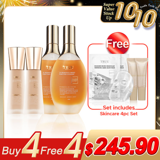 TRUU Ultra Luxe Royal Jelly Tinted Skin Perfector SPF50★★★ x2 + 76 Cleanser x2【Free】Exosome Aqua Glow Mask x2 + ExoRegenPro+™ Renewal Cream -10ML Travel Size x2