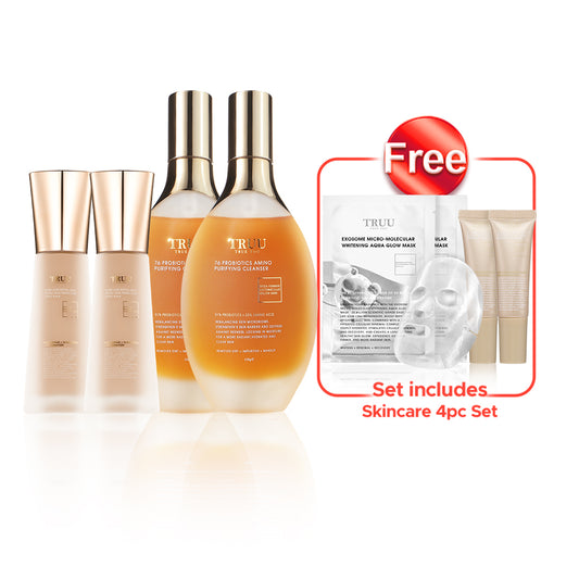 TRUU Ultra Luxe Royal Jelly Tinted Skin Perfector SPF50★★★ x2 + 76 Cleanser x2【Free】Exosome Aqua Glow Mask x2 + ExoRegenPro+™ Renewal Cream -10ML Travel Size x2