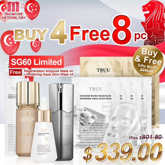 TRUU ExoRegenPro+™ Whitening Essence Toner + Whitening Dark Spot Corrector + ExoRegenPro+™ Renewal Cream + PDRN Age-Renewal Lifting Cream【Free】Regeneration Ampoule Mask x4 + Exosome Glow Mask x4