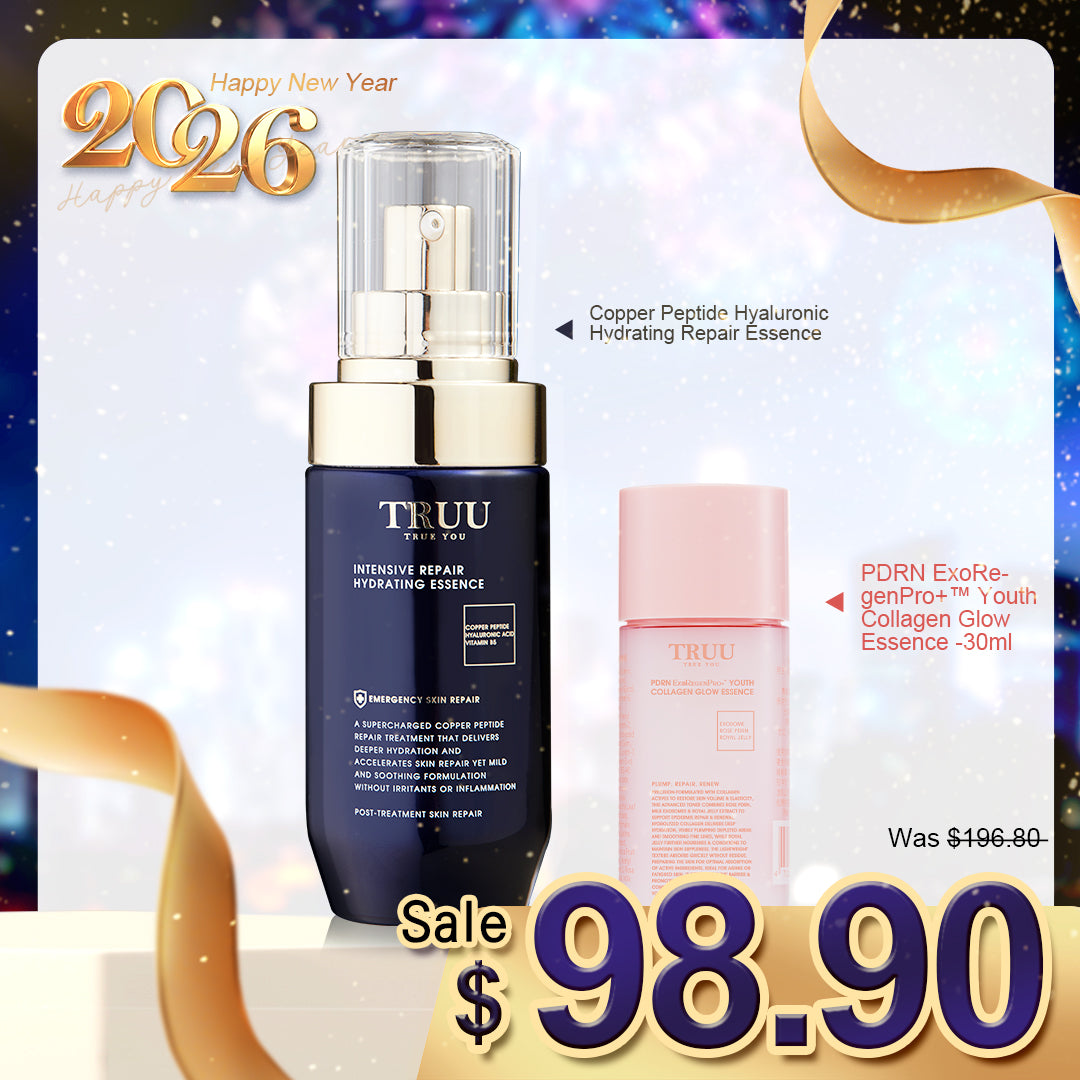 TRUU Copper Peptide Hyaluronic Hydrating Repair Essence + PDRN ExoRegenPro+™ Youth Collagen Glow Essence -30ml