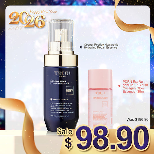 TRUU Copper Peptide Hyaluronic Hydrating Repair Essence + PDRN ExoRegenPro+™ Youth Collagen Glow Essence -30ml