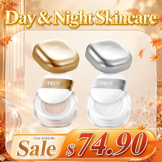 TRUU Luxe Royal Jelly Flawless UV Loose Powder SPF50+★★★ + ExoRegenPro+™ Skin-Nourishing Overnight Loose Powder