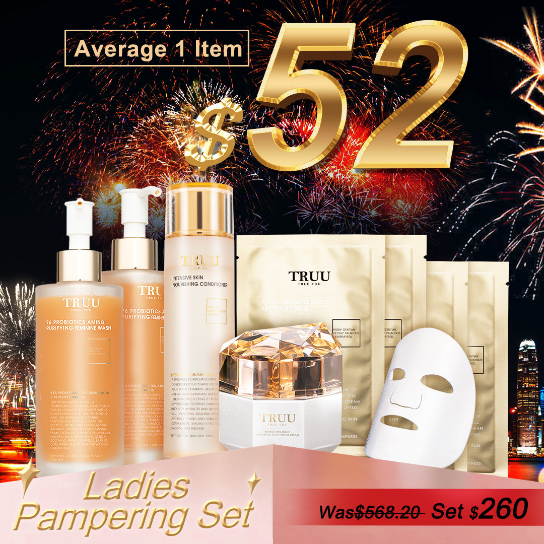 TRUU 76 Feminine Wash x2 + Nourishing Conditioner + Snow Gentian Youth Regenerating Cream + Snow Gentian Ampoule Mask x4