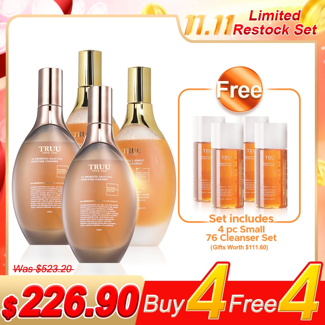 TRUU (76 Probiotics Amino Purifying Cleanser / 76 Probiotic Salicylic Purifying Cleanser ) Pick 4【Free】76 Probiotics Amino Cleanser -30G Travel Size x4