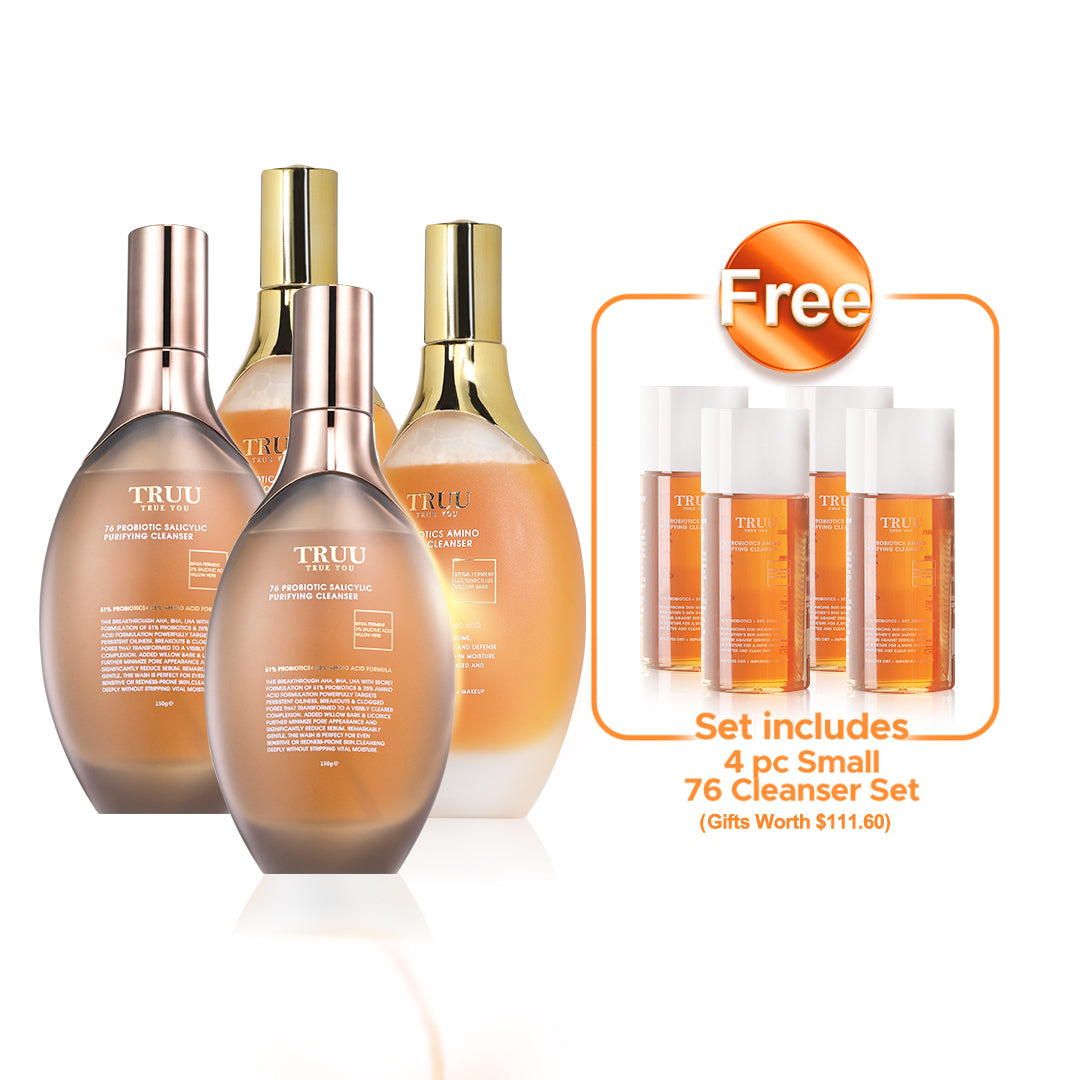 TRUU (76 Probiotics Amino Purifying Cleanser / 76 Probiotic Salicylic Purifying Cleanser ) Pick 4【Free】76 Probiotics Amino Cleanser -30G Travel Size x4