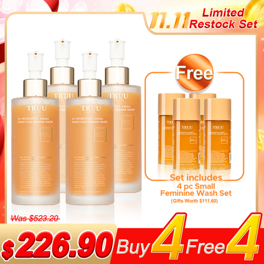 TRUU 76 Probiotics Amino Purifying Feminine Wash -150G x4【Free】76 Probiotics Amino Purifying Feminine Wash -30G Travel Size