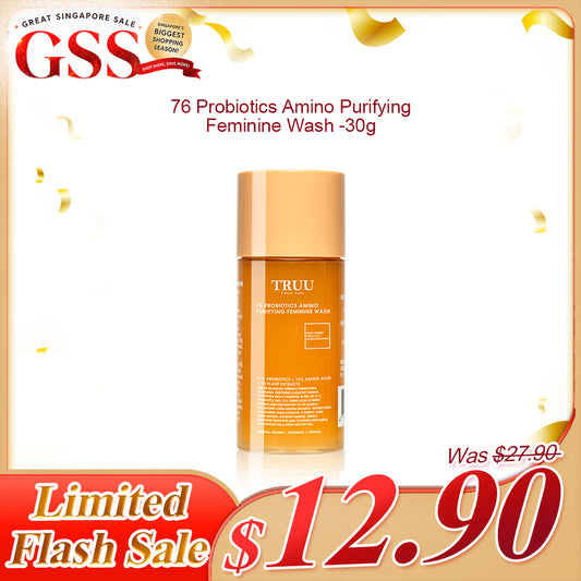 TRUU 76 Probiotics Amino Purifying Feminine Wash 30G Saiz Perjalanan