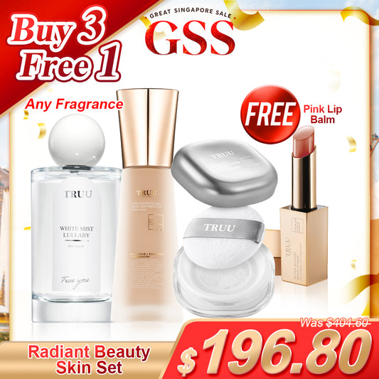 [Buy 3 Free 1] TRUU Serenity Realm + Skin Perfector SPF 50 + Loose Powder Free  Lip Balm Nude Pink