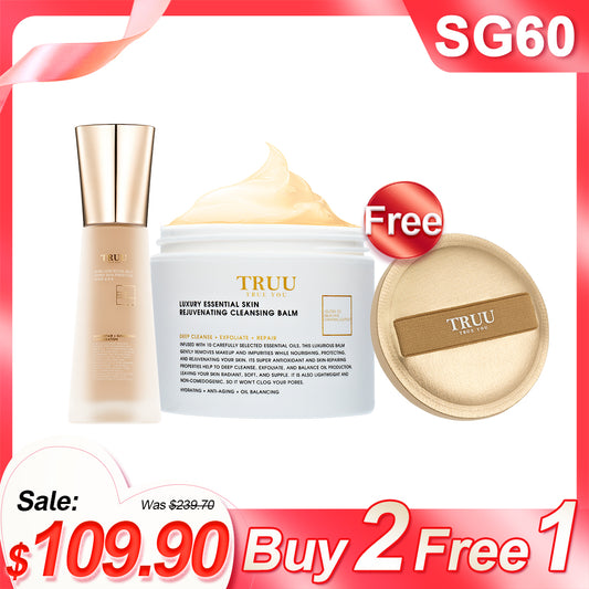 TRUU Ultra Luxe Royal Jelly Tinted Skin Perfector SPF50★★★ + Luxury Essential Skin Rejuvenating Balm【Free】Ultra-Fitting Elastic Puff