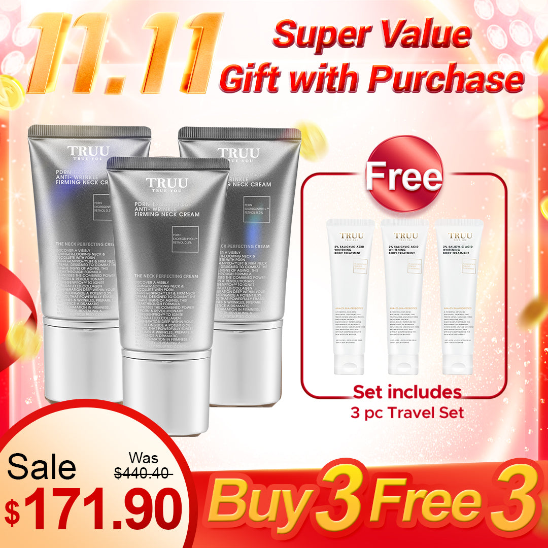 TRUU PDRN ExoRegenPro+™ Anti-Wrinkle Firming Neck Cream x3【Free】2% Salicylic Acid Whitening Body Treatment -30ML Travel Size x3