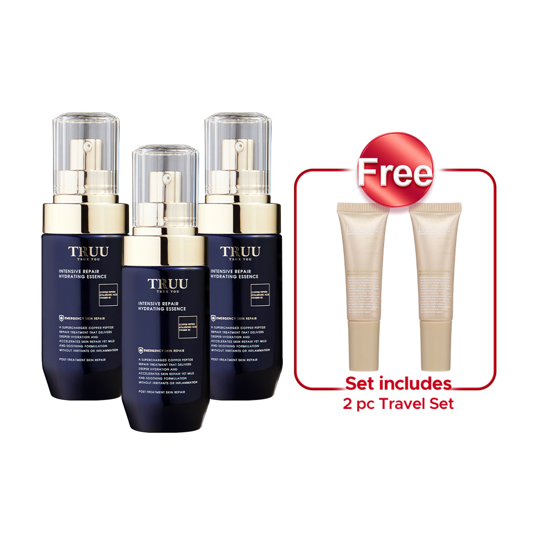 TRUU Copper Peptide Hyaluronic Hydrating Repair Essence x3【Free】ExoRegenPro+™ Royal Jelly Youth Renewal Cream -10ml Travel Size x2