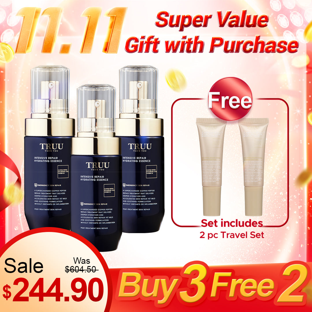 TRUU Copper Peptide Hyaluronic Hydrating Repair Essence x3【Free】ExoRegenPro+™ Royal Jelly Youth Renewal Cream -10ml Travel Size x2