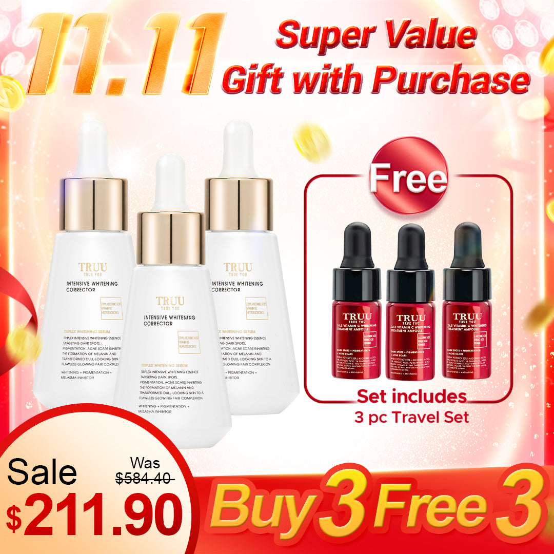 TRUU Intensive Whitening Dark Spot Corrector x3【FREE】24.5 Vitamin C Whitening Treatment Ampoule -3G Travel Size x3