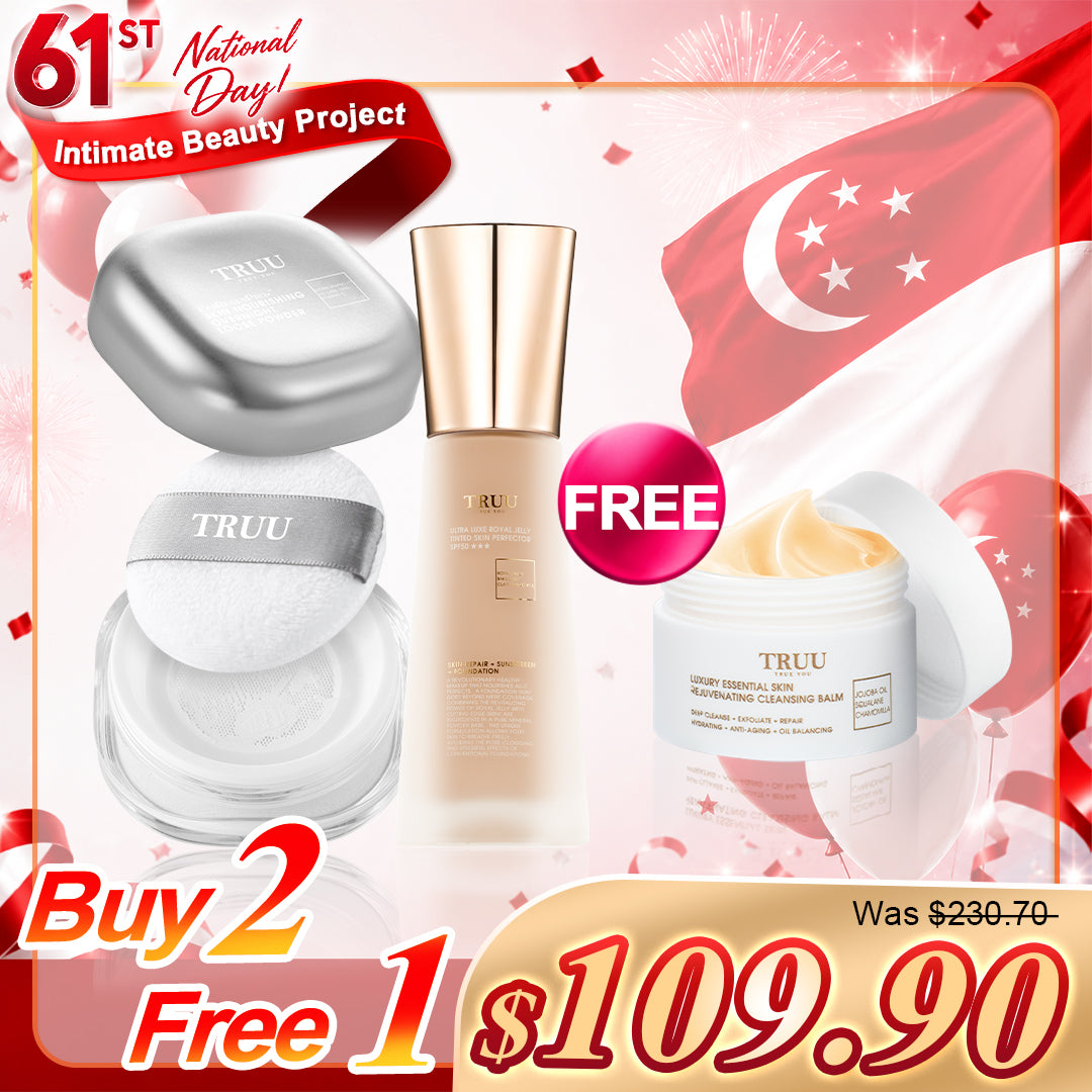 TRUU Ultra Luxe Royal Jelly Tinted Skin Perfector SPF50★★★ + ExoRegenPro+™ Skin-Nourishing Overnight Loose Powder【Free】Luxury Cleansing Balm -30ml