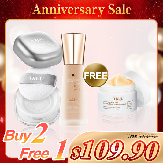 TRUU Ultra Luxe Royal Jelly Tinted Skin Perfector SPF50★★★ + ExoRegenPro+™ Skin-Nourishing Overnight Loose Powder【Free】Luxury Cleansing Balm -30ml