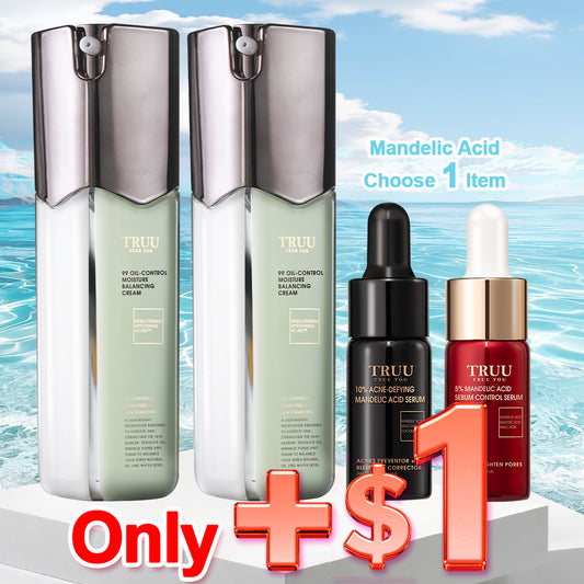 TRUU 99 Oil-Control Cream x2【Get】(5% Mandelic Acid Sebum / 10% Acne-Defying Mandelic Acid Serum -8g) Pick One