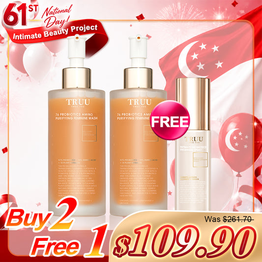 TRUU 76 Probiotics Amino Purifying Feminine Wash x2【Free】Intimate Probiotics Freshness Spray
