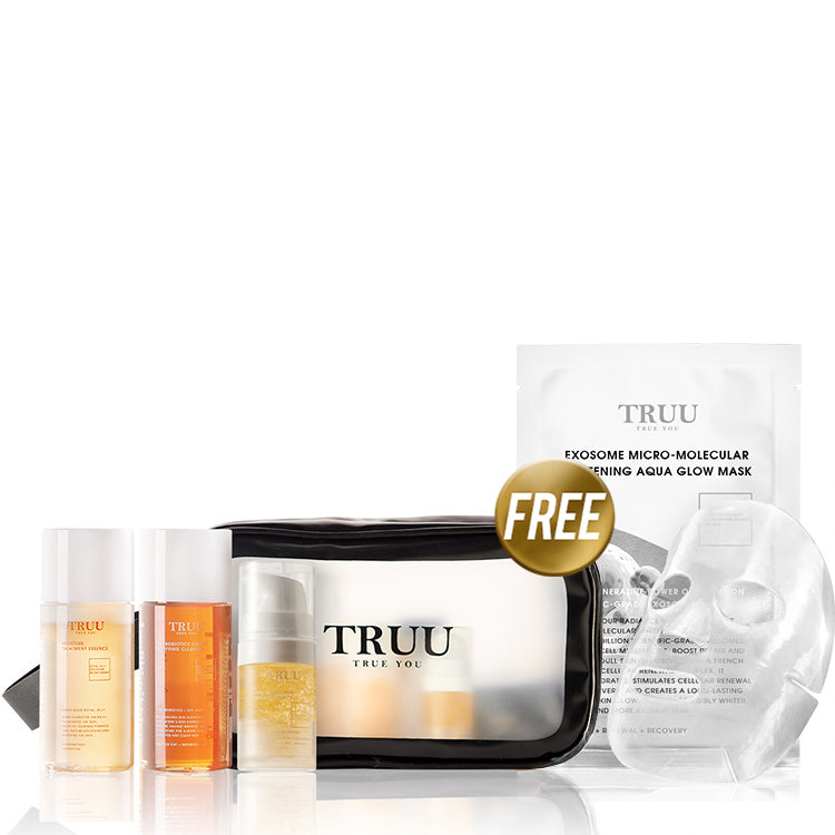 TRUU 76 Cleanser -30g + Treatment Essence -30ml + Repair Essence -10ml 【FREE】 Travel Bag + Whitening Aqua Glow Mask x1
