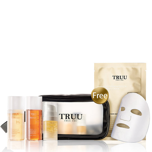 TRUU 76 Cleanser -30g + Treatment Essence -30ml + Repair Essence -10ml 【FREE】 Travel Bag + Regeneration Ampoule Mask x1