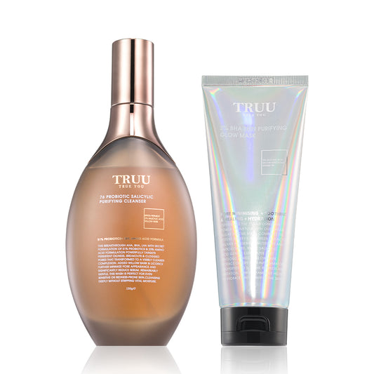 TRUU 76 Probiotic Salicylic Purifying Cleanser + (Succinic Acid Clarifying Treatment Mask / 2% BHA Skin Purifying Glow Mask) Pick Ｏne