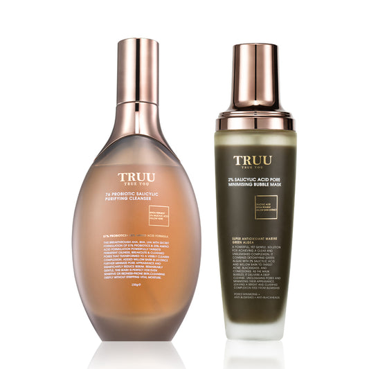 TRUU 76 Probiotic Salicylic Purifying Cleanser + (2% Salicylic Acid Pore Minimising Bubble Mask / Gold Brightening Treatment Mask) Pick one