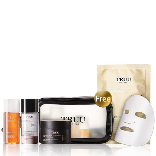 TRUU 76 Cleanser -30ml Travel Size + Whitening Essence Toner -30ml Travel Size + Treatment Mask -30g【FREE】Skincare Travel Bag + Regeneration Ampoule Mask x1