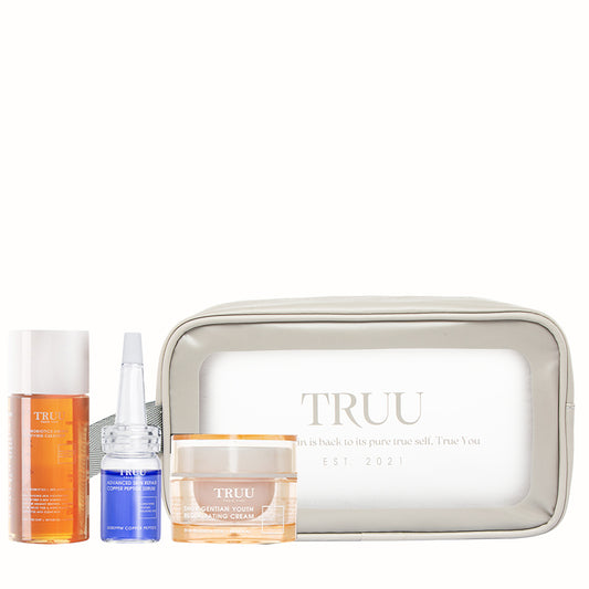 TRUU 76 Pencuci Muka 30ml Saiz Travel + Copper Peptide Serum -7ml Saiz Travel + Krim Penjagaan Wajah -10g Saiz Travel + Beg Kosmetik Travel