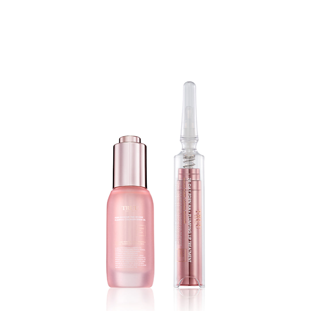 TRUU PDRN Exosome Time-Reverse Plumping Collagen Serum Oil + 28-Day PDRN HA+ Plumping Lip Treatment (Preorder Early Nov)
