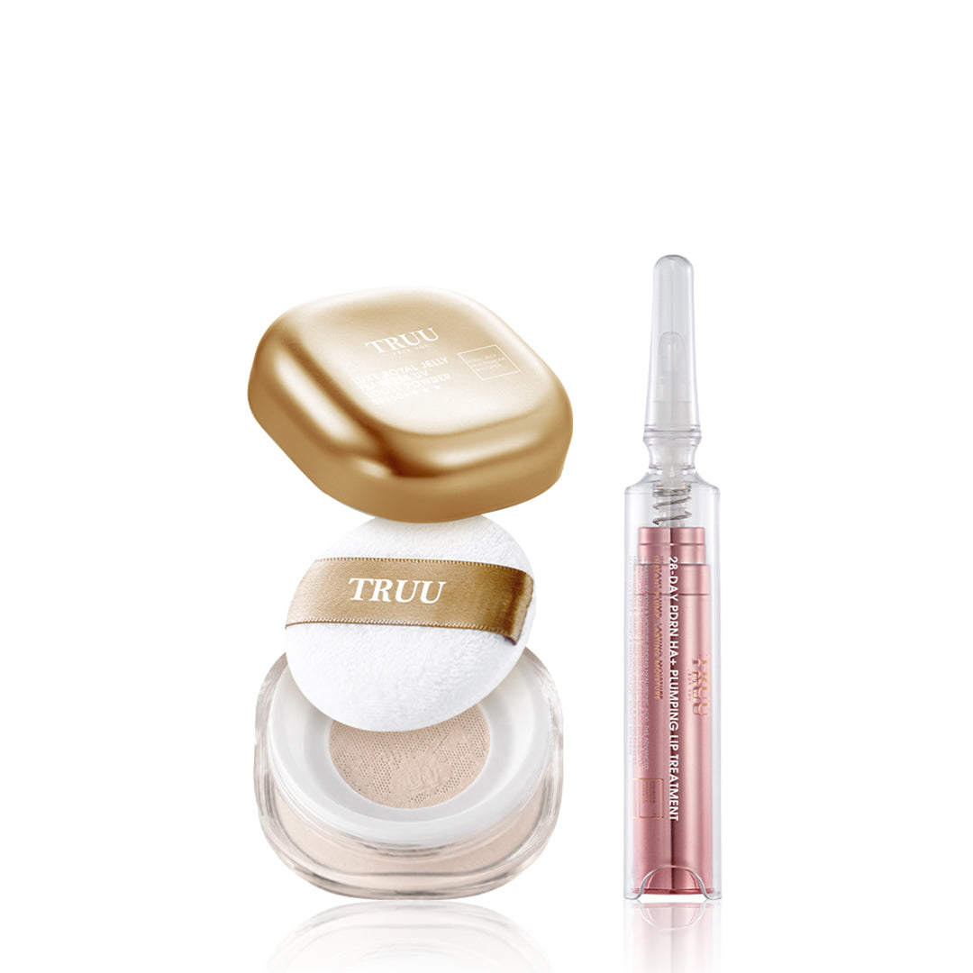 TRUU Luxe Royal Jelly Flawless UV Loose Powder SPF50+★★★ + 28-Day PDRN HA+ Plumping Lip Treatment (Preorder End Oct)
