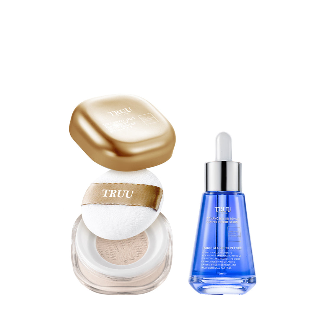 TRUU Luxe Royal Jelly Flawless UV Loose Powder SPF50+★★★ + (Pro Perfection Essence / Copper Peptide Hyaluronic Essence / Advanced Copper Peptide Serum) Pick one (Preorder End Oct)