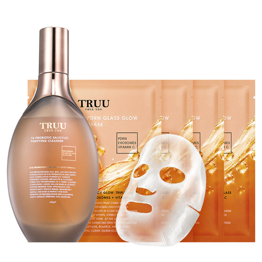 TRUU Super Exo-C PDRN Glass Glow 30min Repair Mask x4 + (76 Amino Purifying Cleanser / 76 Salicylic Purifying Cleanser) Pick one | (Preorder Early Oct)