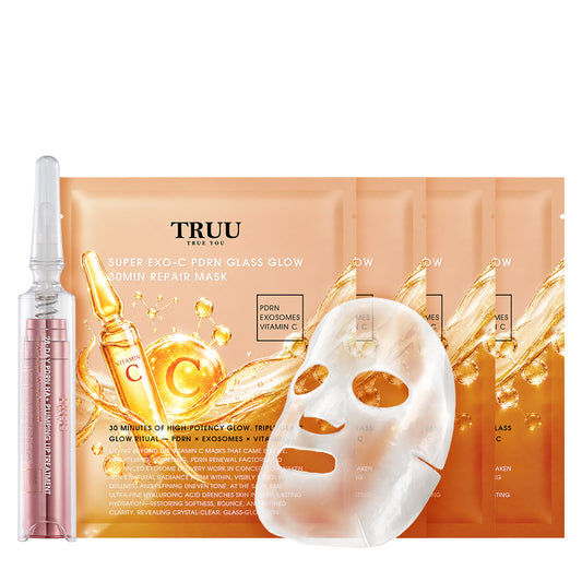 TRUU Super Exo-C PDRN Glass Glow 30min Repair Mask x4 + 28-Day PDRN HA+ Plumping Lip Treatment | (Preorder Early Oct)