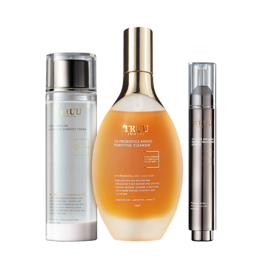 TRUU Snow Gentian Whitening Essence Toner + 45 Pores Essence + 76 Cleanser