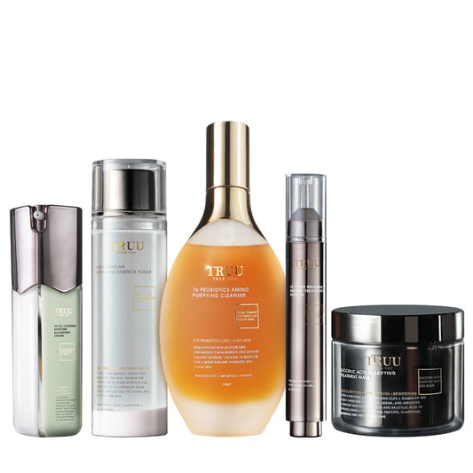 TRUU 45 Essence + 99 Balancing Cream + 76 Cleanser + Mud Mask + Whitening Toner
