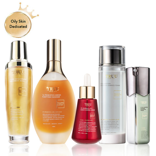 TRUU 76 Cleanser + Gold Mask + Whitening Essence Toner + 5% Mandelic Acid Sebum Control Serum + 99 Balancing Cream