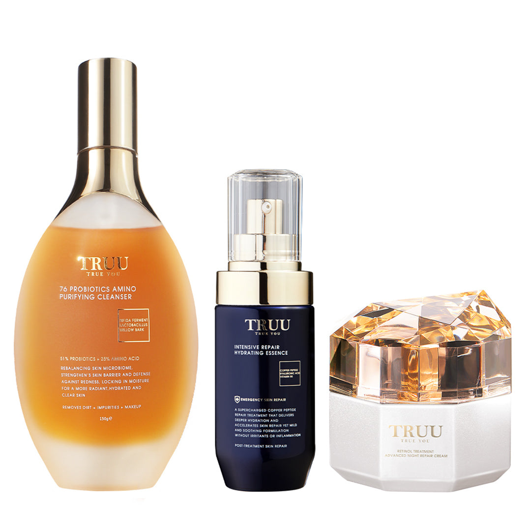 TRUU Hydrating Repair Essence + 76 Cleanser + Night Cream