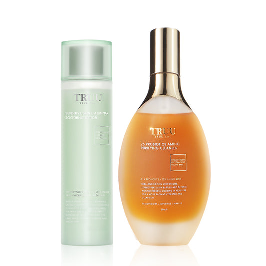 TRUU 76 Probiotics Amino Purifying Cleanser + Sensitive Skin Calming Soothing Lotion