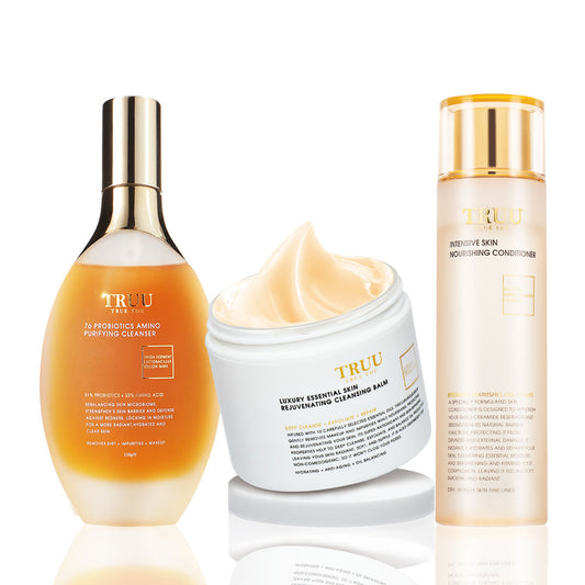 TRUU 76 Probiotics Amino Purifying Cleanser + Cleansing Balm + Intensive Skin Nourishing Conditioner