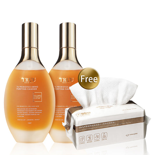 TRUU 76 Probiotics Amino Purifying Cleanser x2 + Cleansing Towel (Air Pocket Texture)