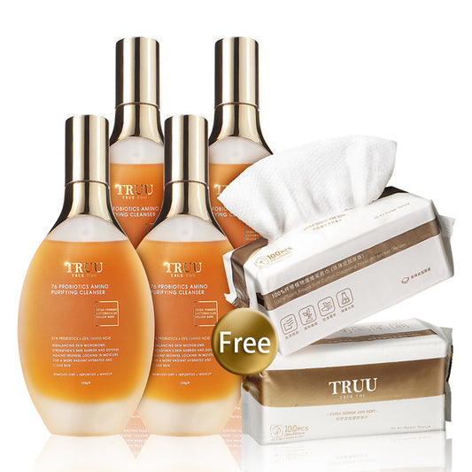 TRUU 76 Probiotics Amino Purifying Cleanser x4 + Cleansing Towel (Air Pocket Texture) x2