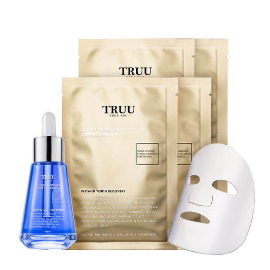 TRUU Advanced Skin Repair Copper Peptide Serum + Snow Gentian Youth Regeneration Ampoule Mask x4