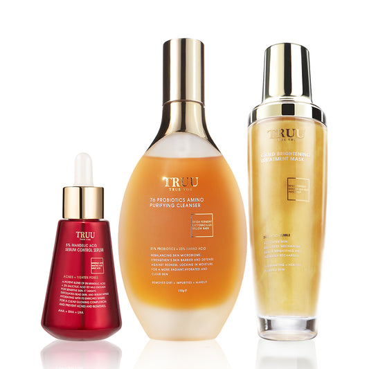 TRUU 76 Probiotics Amino Purifying Cleanser + Gold Mask + 5% Mandelic Acid Sebum Control Serum