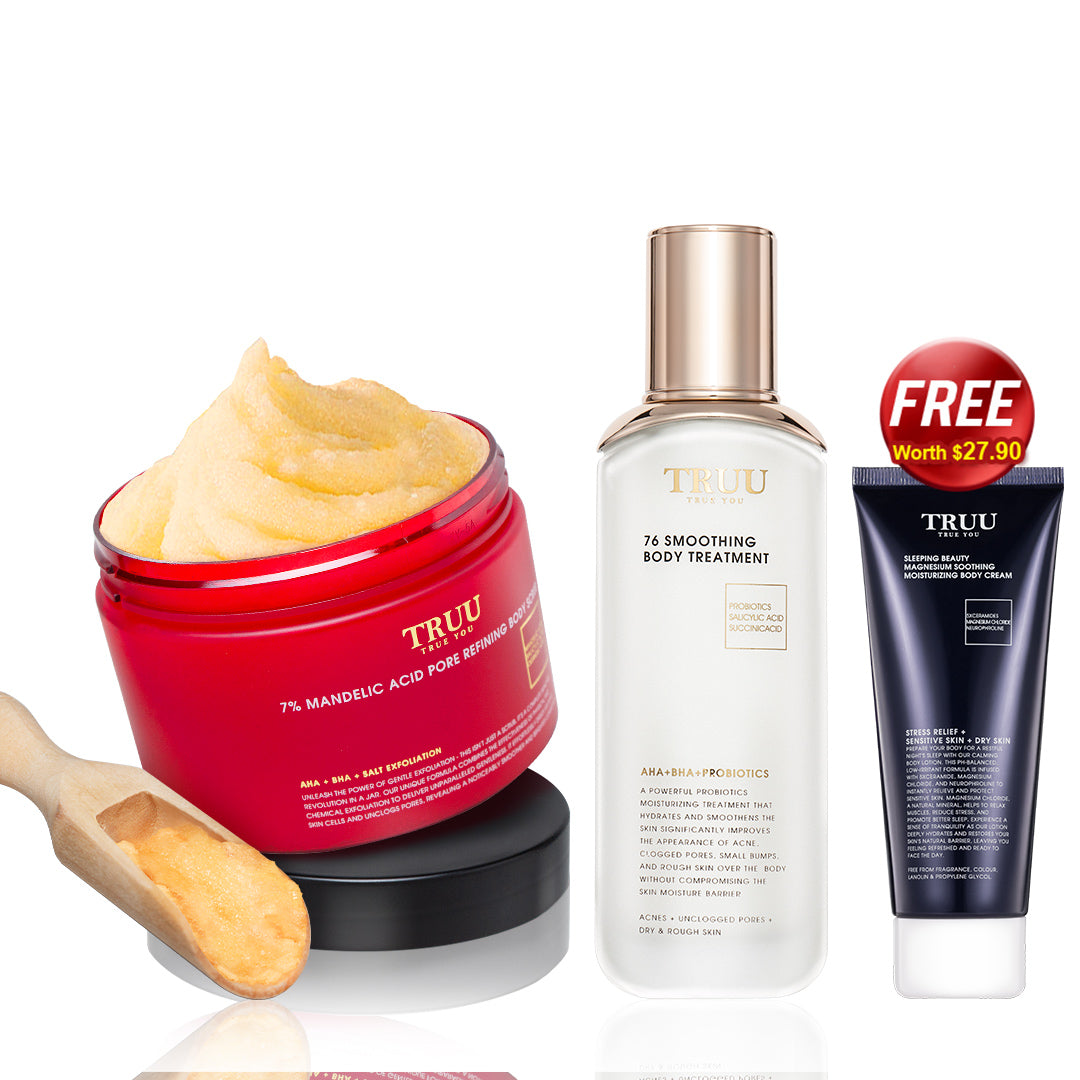 TRUU Body Scrub + (Body Treatment) Pick one【Free】Sleeping Beauty Magnesium Soothing Moisturizing Body Cream 100ML