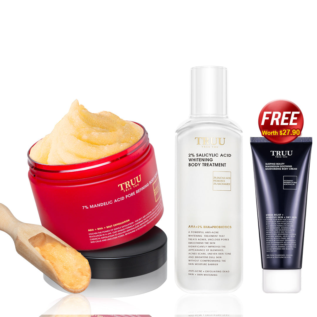 TRUU Body Scrub + (Body Treatment) Pick one【Free】Sleeping Beauty Magnesium Soothing Moisturizing Body Cream 100ML